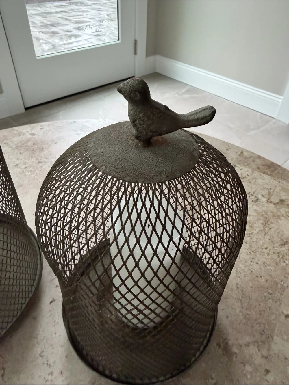 Decorative Metal Bird Cage Candle Holders - Brown